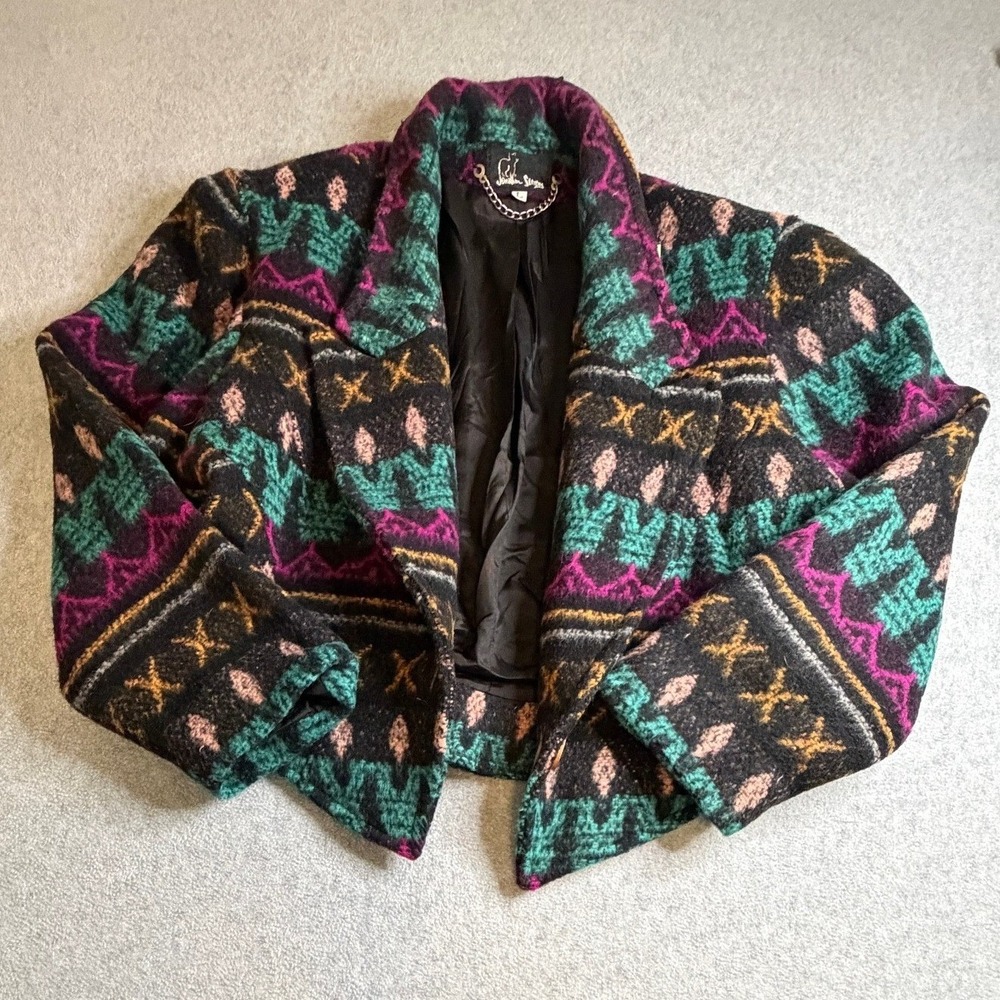 Jonathan Simon VINTAGE Multicolor Geometric Crop Blazer Jacket (Large)